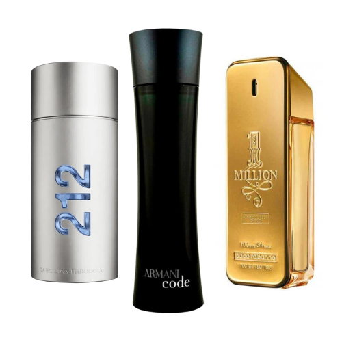 Conjunto de 3 Perfumes | 212 Men NYC, Paco Rabanne One Million, Armani Code Homme 100 ml