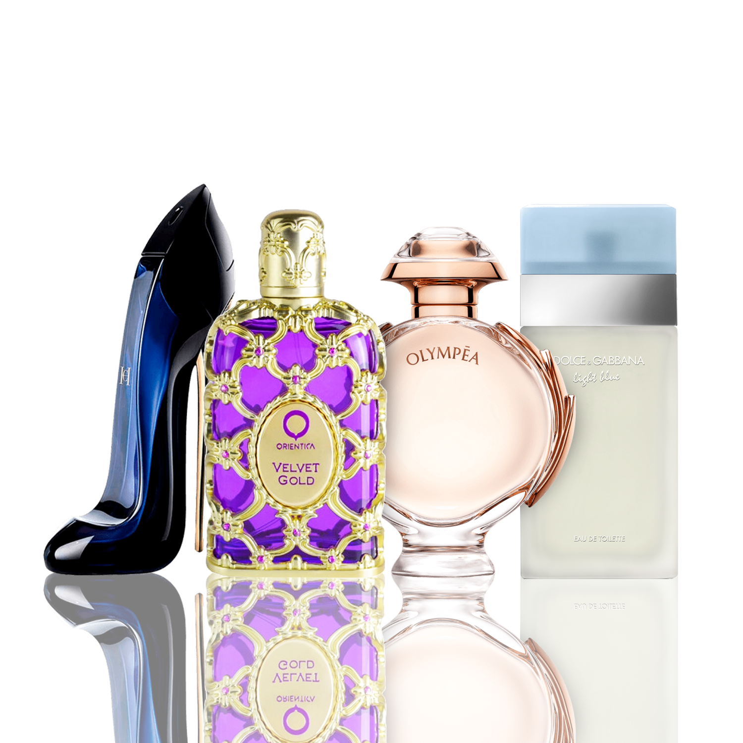 Conjunto de 4 Perfumes | Light Blue + Orientica Velvet Gold + Good Girl + Olympea 100 ml